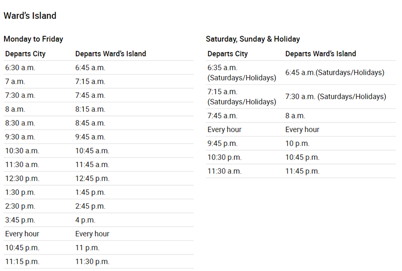 Fall ferry Schedule